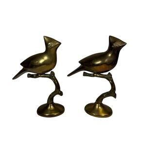 Vintage Mid Century Brass Cardinal Bird On Branch Korea MCM Green Felt Bottom